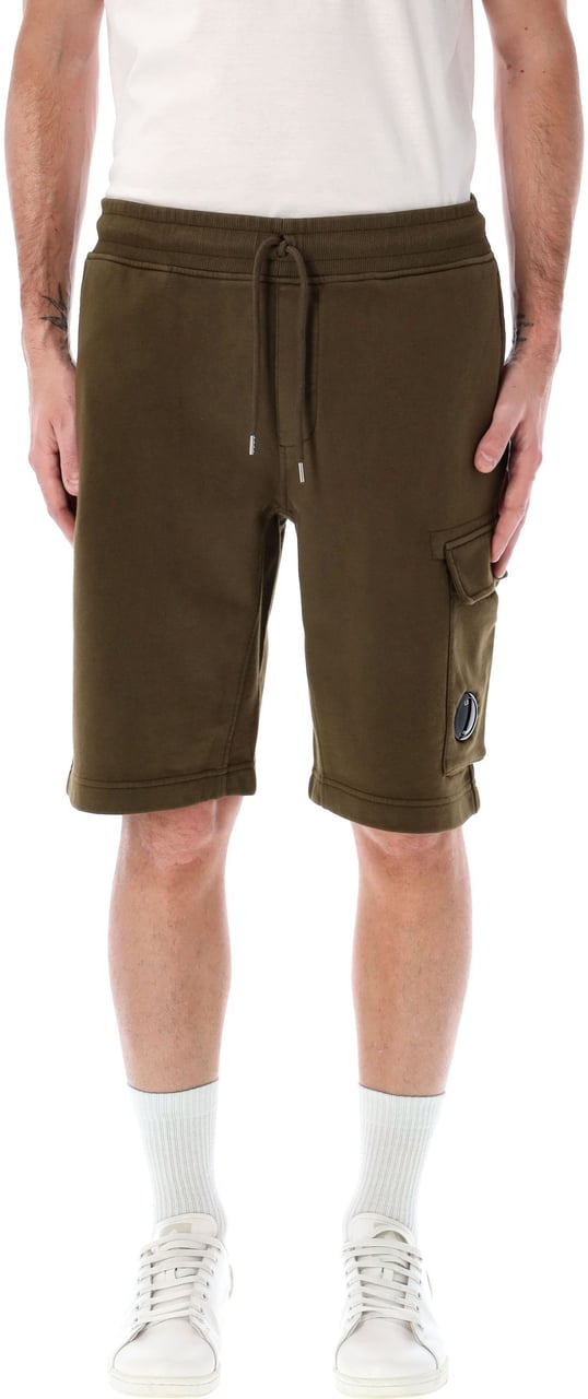 CP Company Cotton Diagonal Fleece Logo Shorts Ivy Green Groen