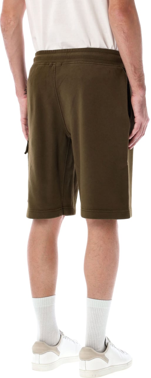 CP Company Cotton Diagonal Fleece Logo Shorts Ivy Green Groen