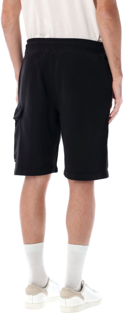 CP Company Cotton Diagonal Fleece Logo Shorts Nero Zwart