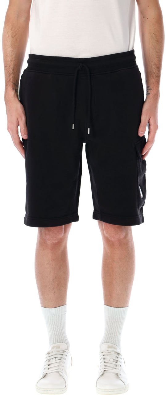 CP Company Cotton Diagonal Fleece Logo Shorts Nero Zwart
