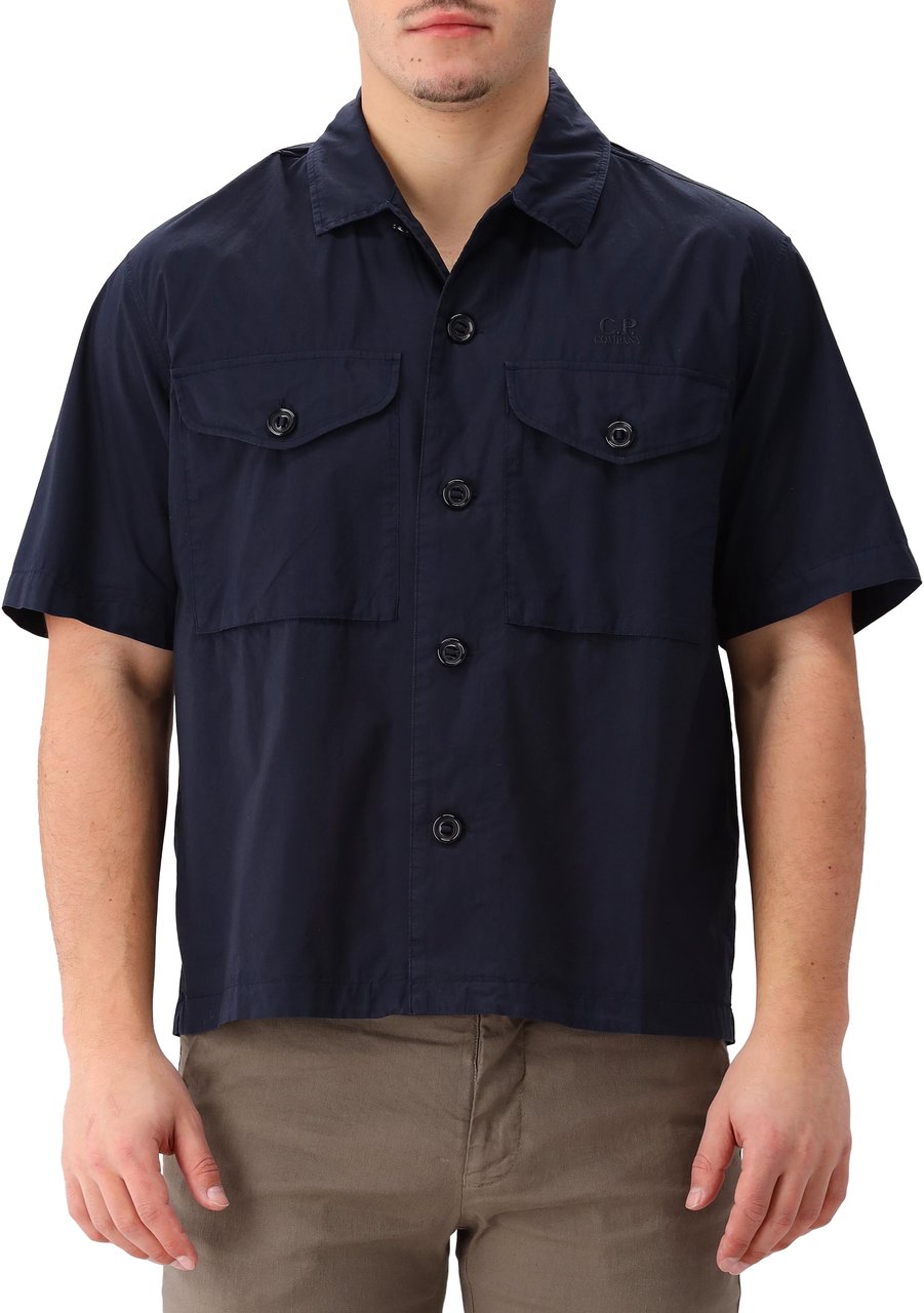 CP Company C.P. Company Overhemd Blauw Boxy Short Sleeve Blauw