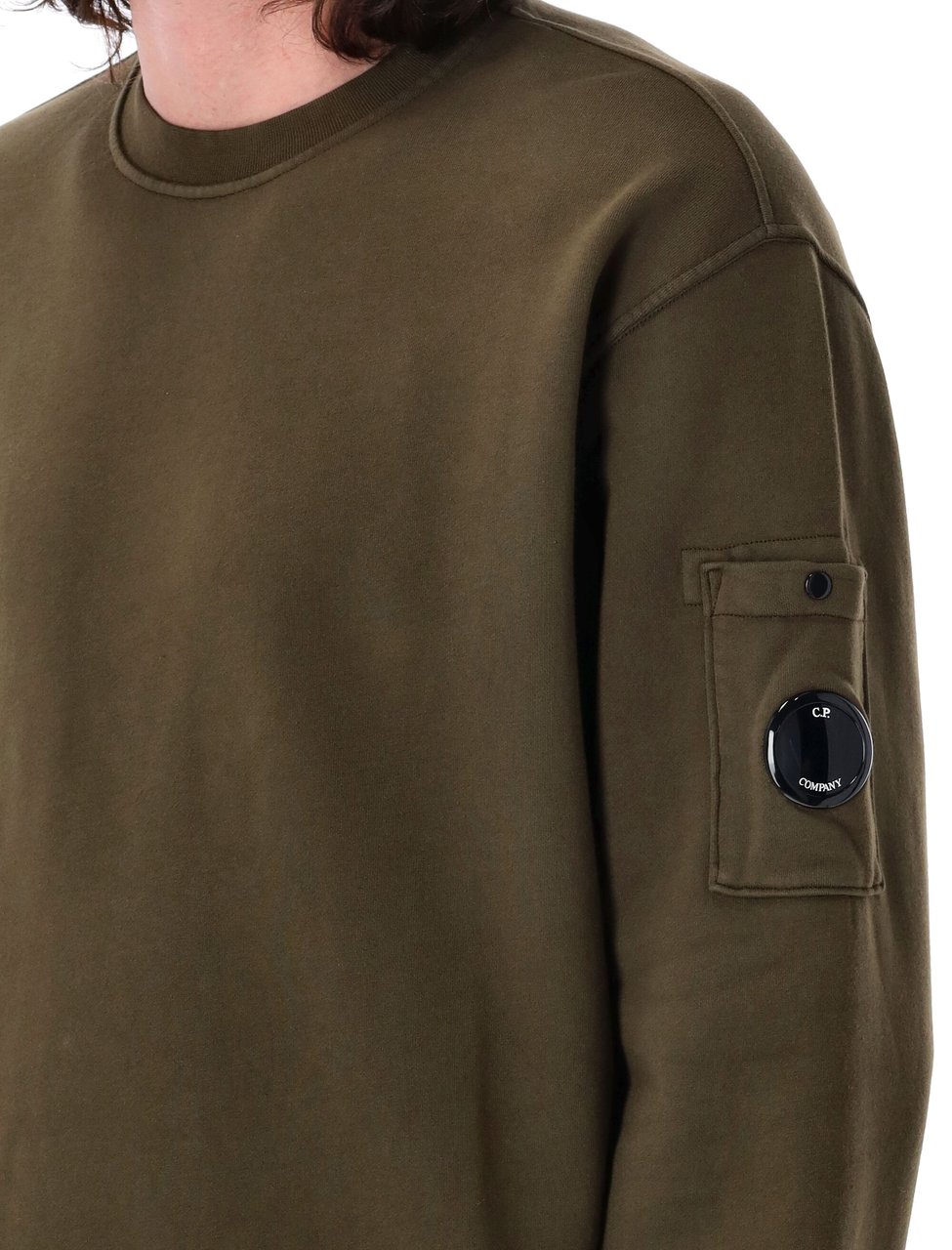 CP Company Cotton Diagonal Fleece Crew Neck Sweatsh Ivy Green Groen