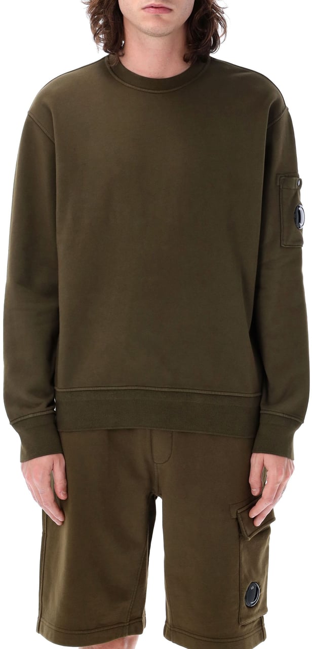 CP Company Cotton Diagonal Fleece Crew Neck Sweatsh Ivy Green Groen