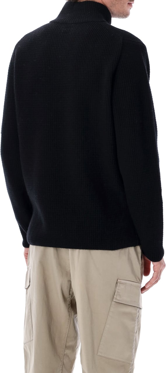 CP Company Half Zip Waffle Knit Nero Zwart