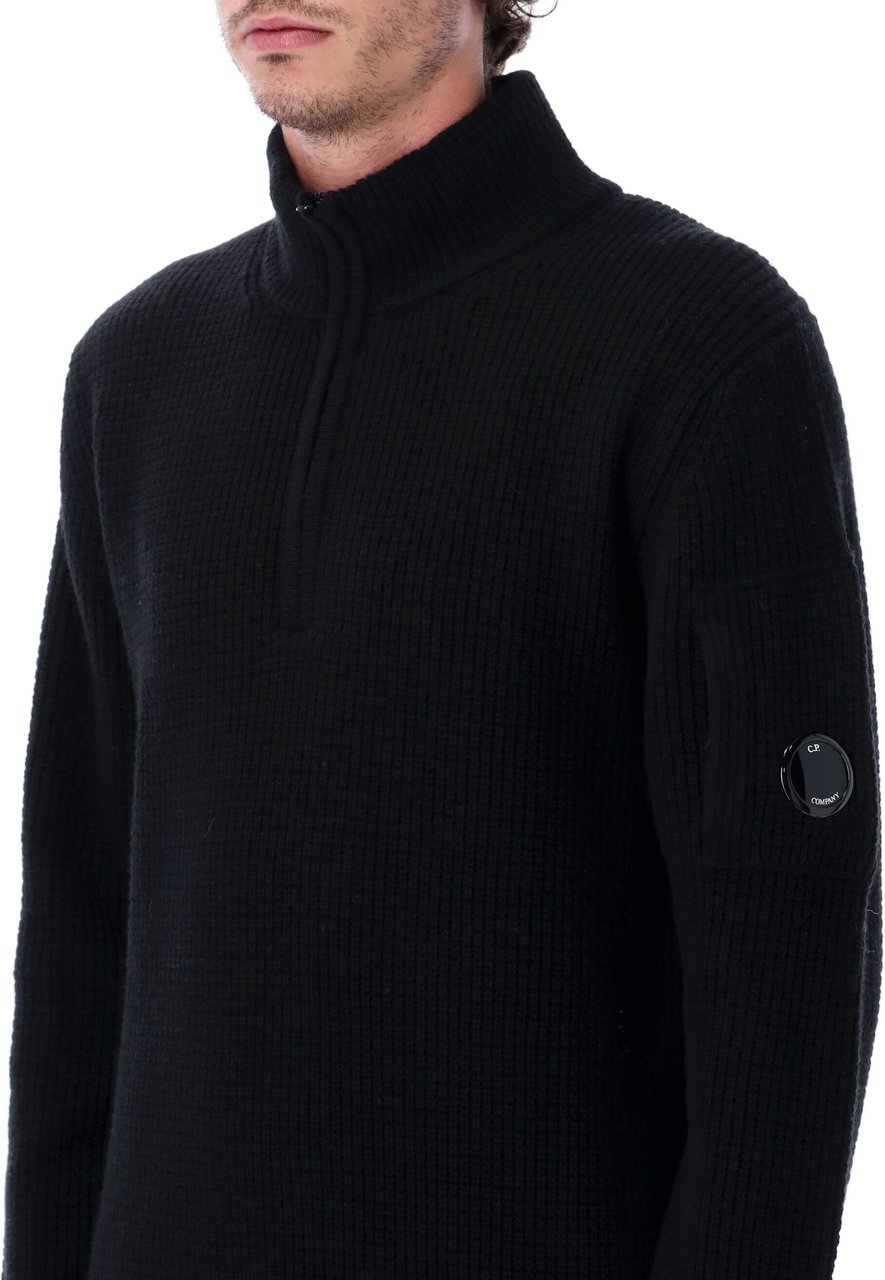 CP Company Half Zip Waffle Knit Nero Zwart