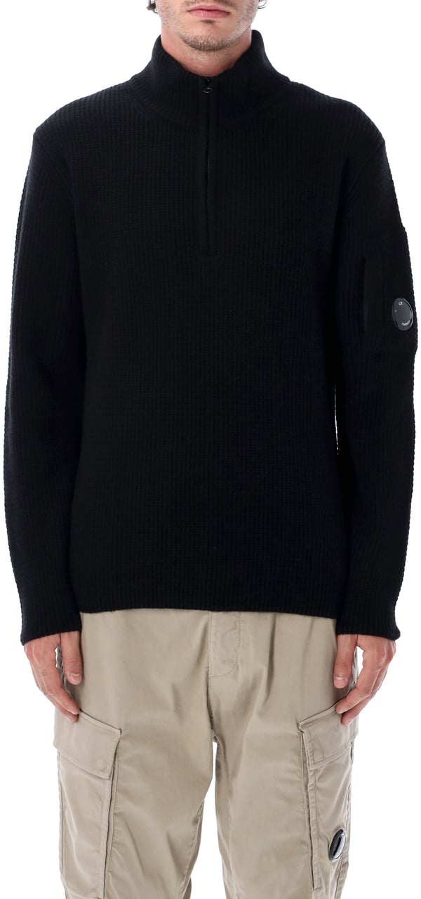 CP Company Half Zip Waffle Knit Nero Zwart