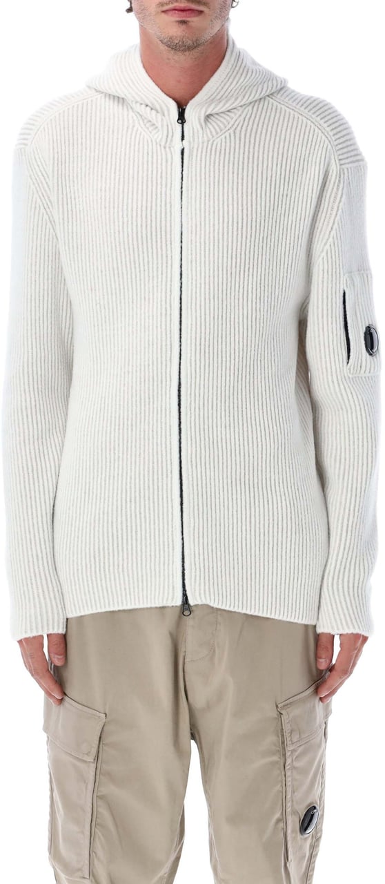 CP Company Cardigan Coste Knit White Melange Grijs