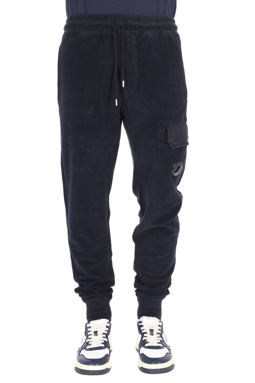 CP Company Relaxed Fit Brushed Cotton Pants with Logo Patch Zwart
