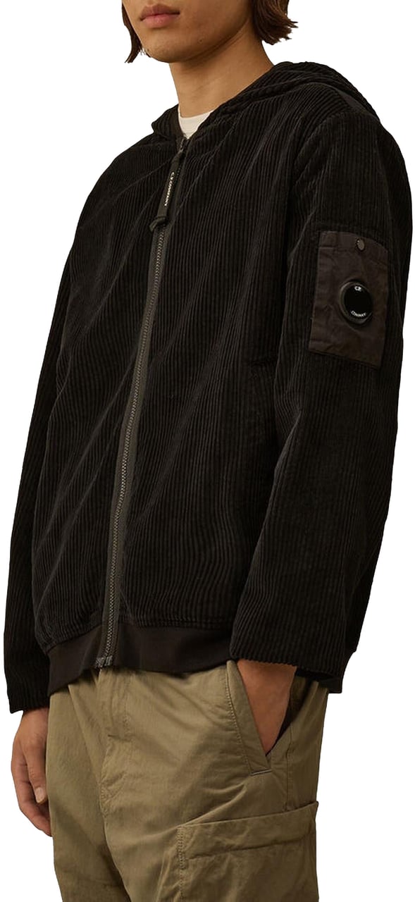 CP Company Heren Curduroy Zip Hooded Zwart Zwart
