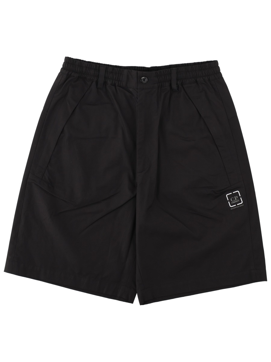 CP Company Black Metropolis Elastic Waistband Cotton Shorts Zwart