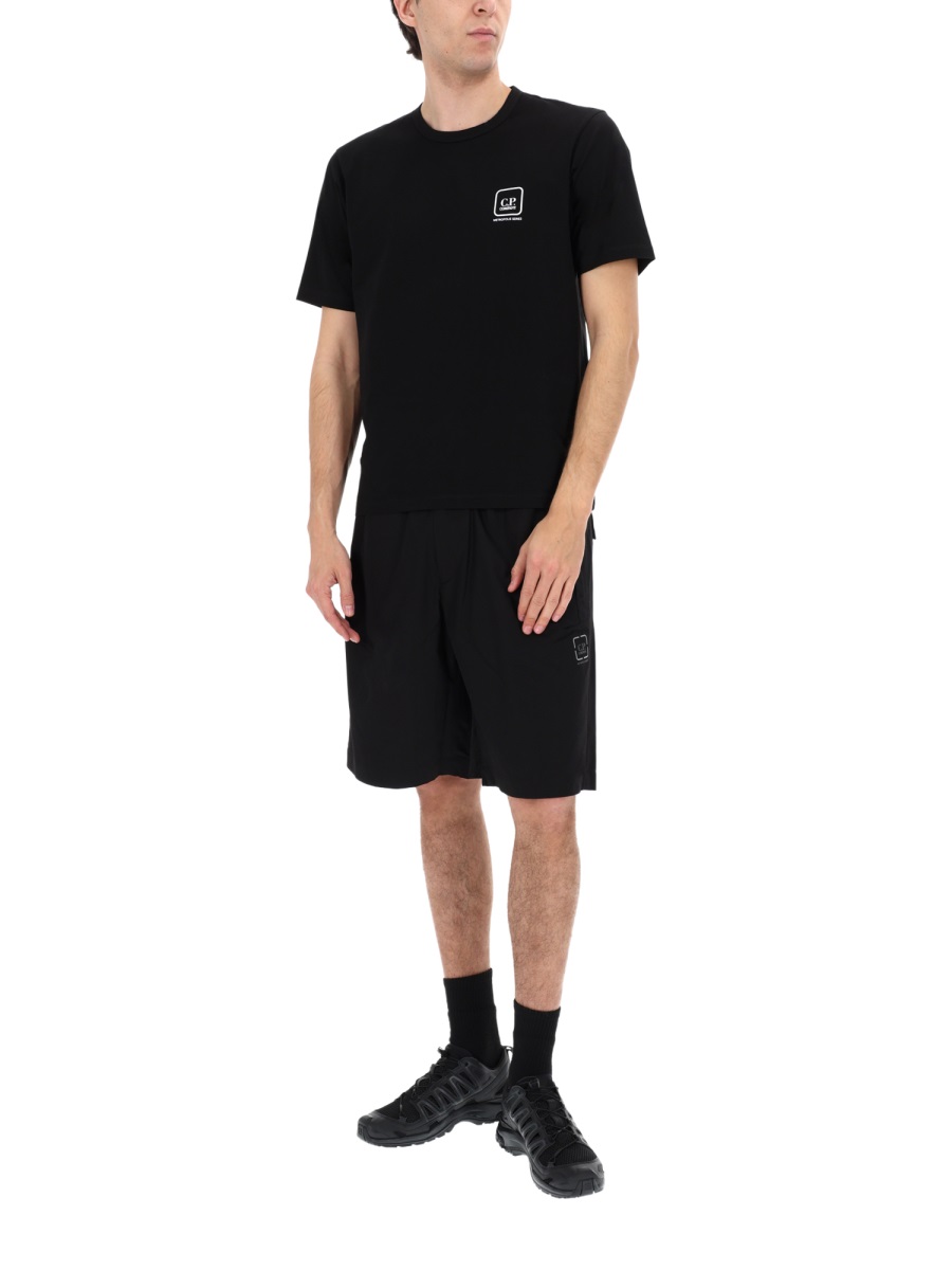CP Company Black Metropolis Elastic Waistband Cotton Shorts Zwart