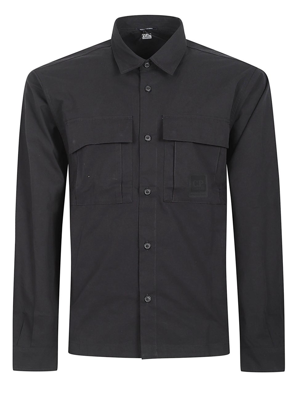 CP Company Structured Black Cotton Shirt with Classic Collar Zwart