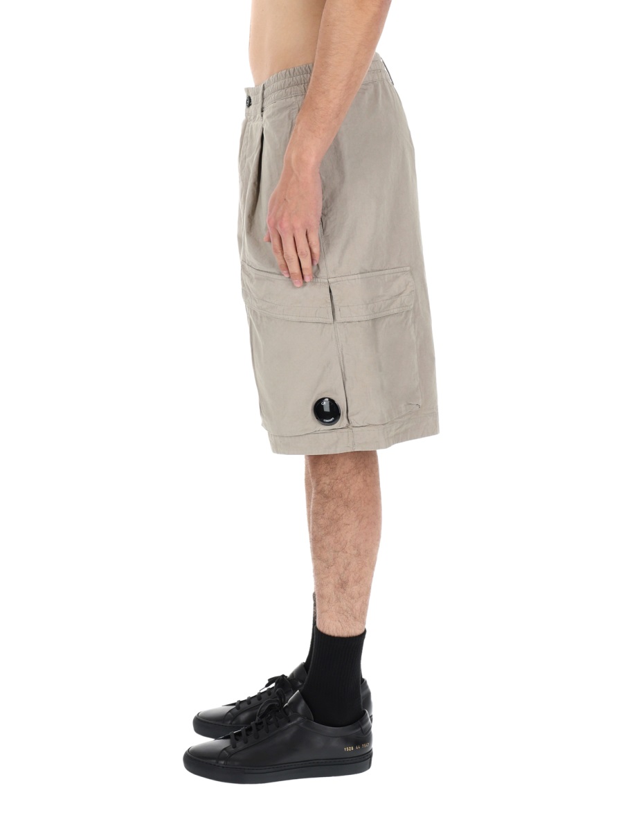 CP Company Neutrals Elastic Waistband Cargo Shorts Wit