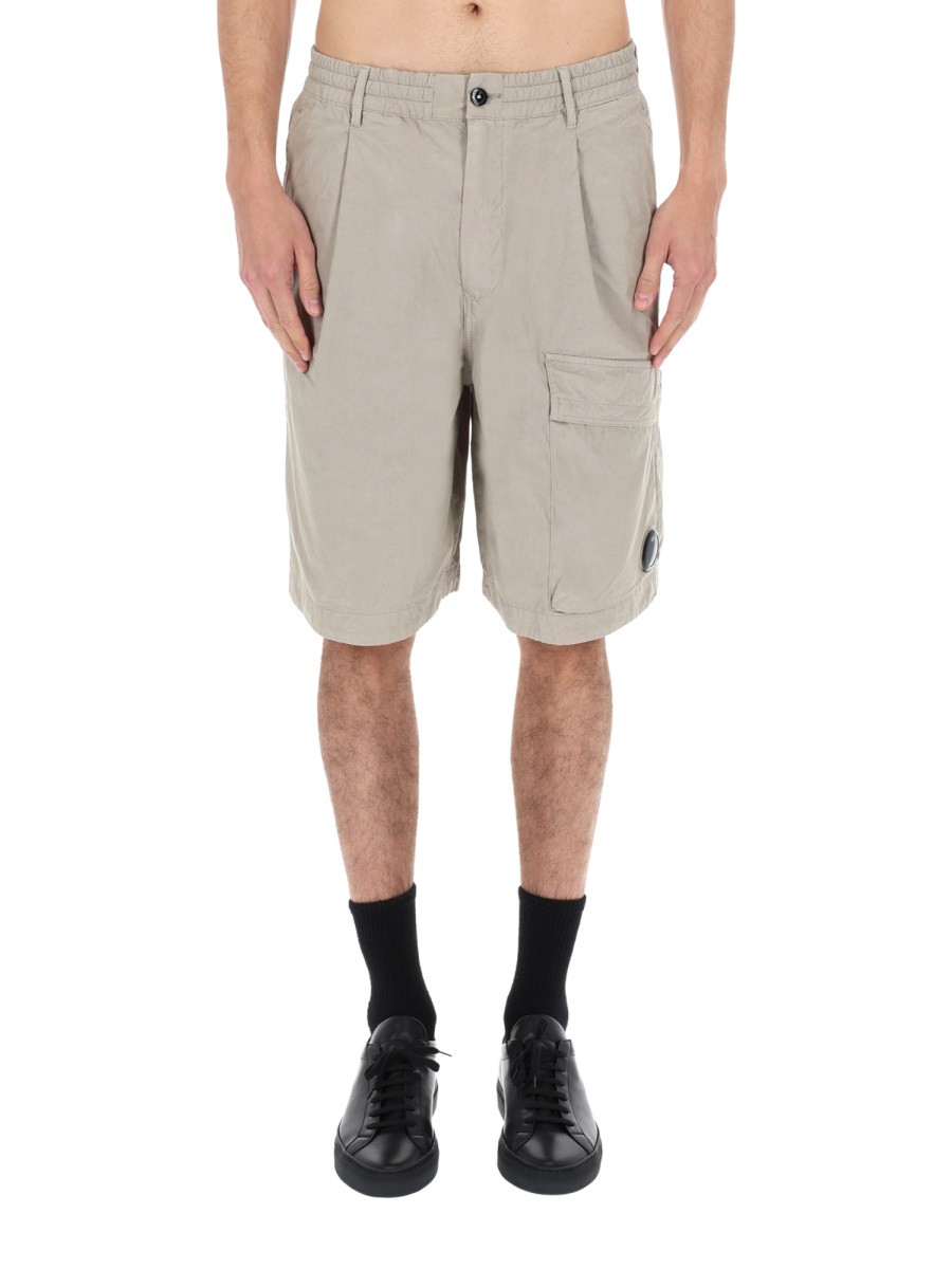 CP Company Neutrals Elastic Waistband Cargo Shorts Wit