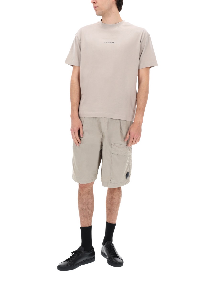CP Company Neutrals Elastic Waistband Cargo Shorts Wit