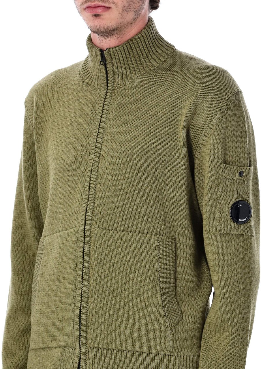 CP Company Knitwear Cardigan In Compact Cotton Verde Donkergroen