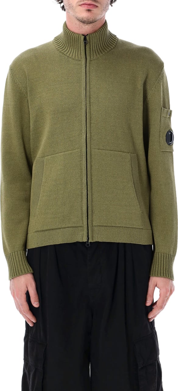 CP Company Knitwear Cardigan In Compact Cotton Verde Donkergroen