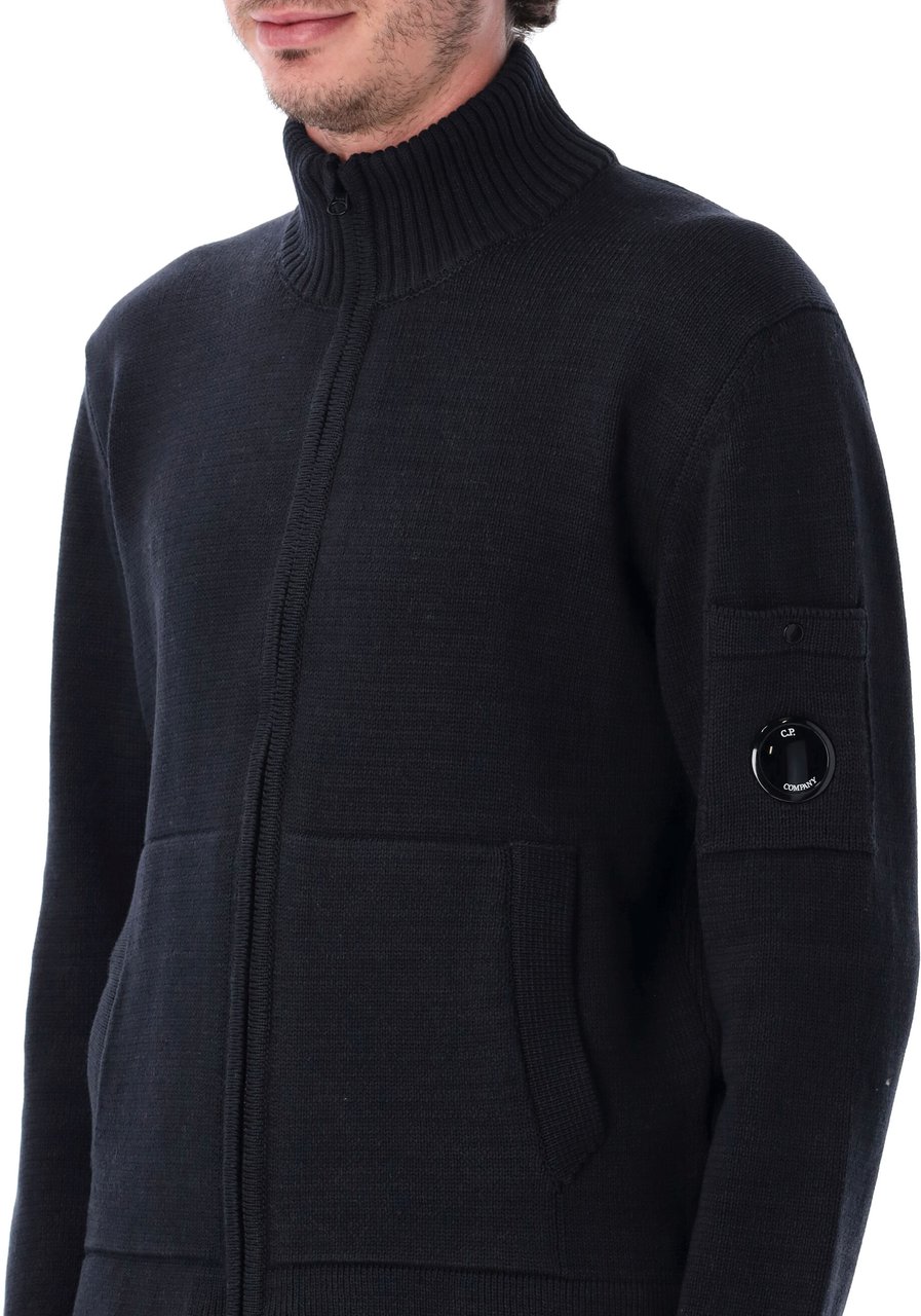 CP Company Knitwear Cardigan In Compact Cotton Blu Zwart