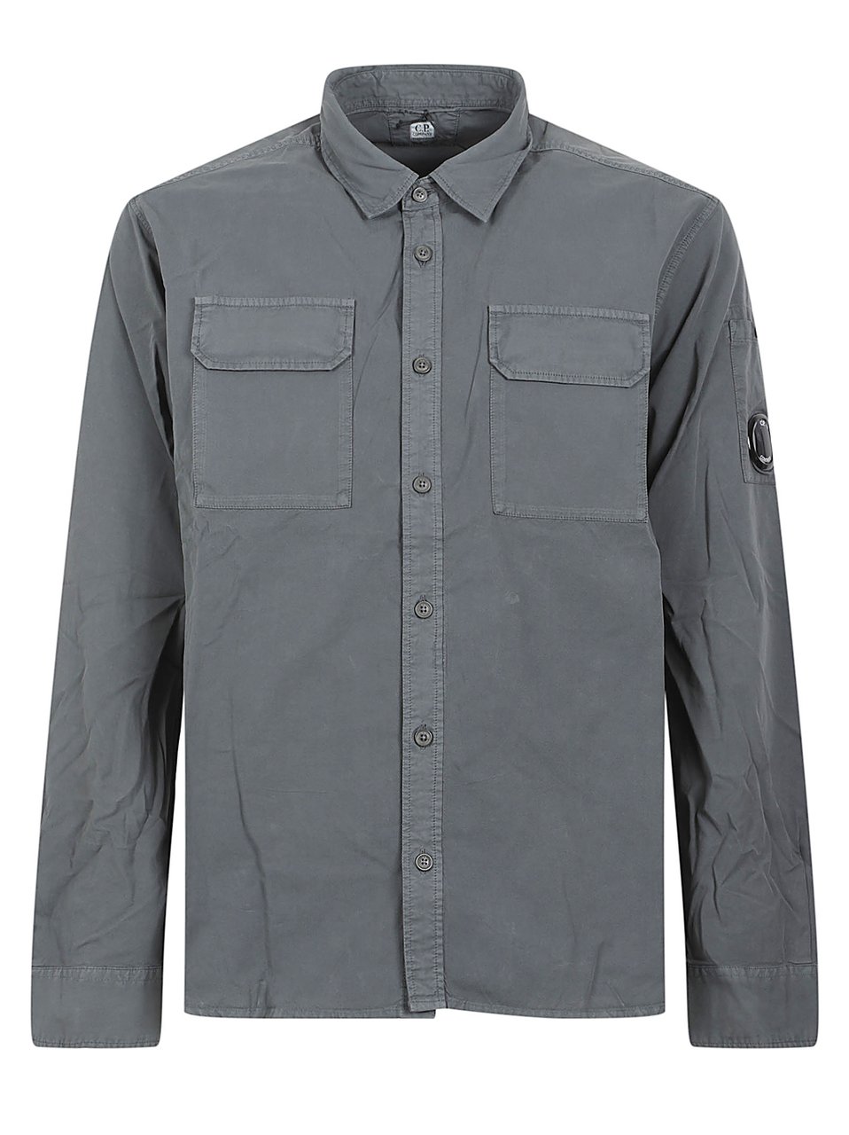 CP Company Button-Down Grey Shirt with Structured Collar Grijs