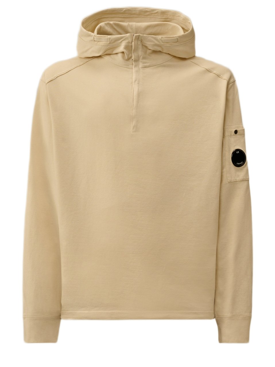 CP Company Half-Zip Lightweight Cotton Fleece Sweater With Iconic Lens Detail Neutraal