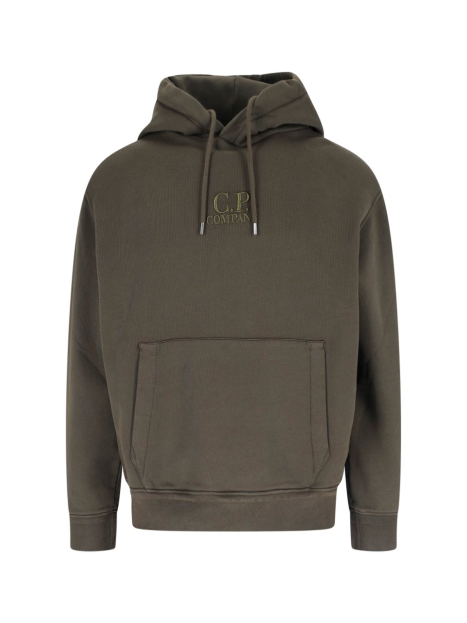CP Company Green Cotton Hoodie With Drawstring Groen