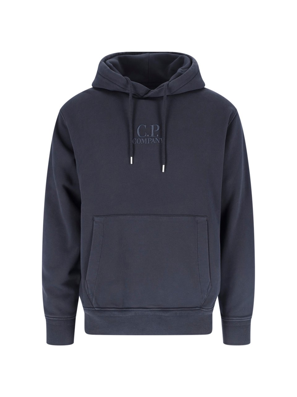CP Company Navy Cotton Hoodie With Drawstring Hood Blauw