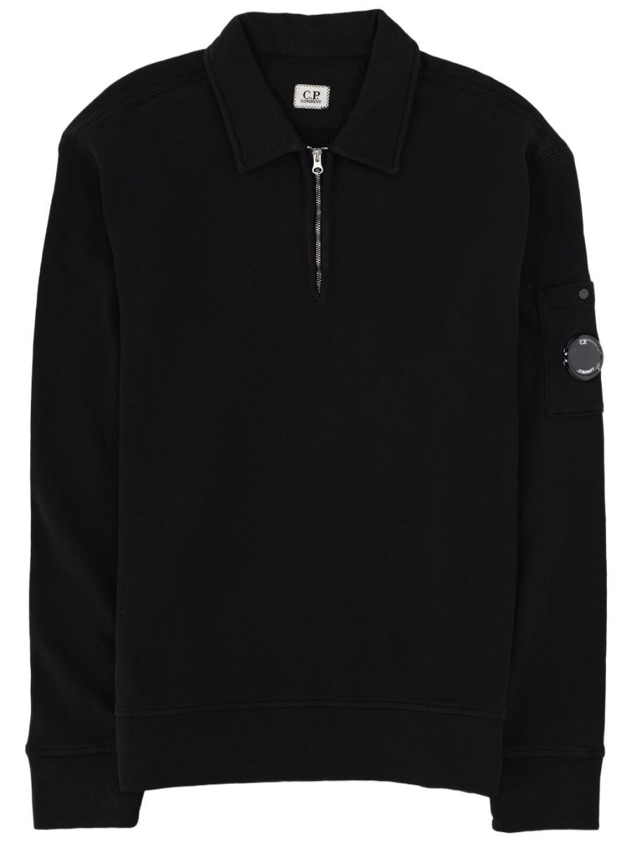 CP Company Polo Collar Cotton Half-Zip Sweatshirt Zwart