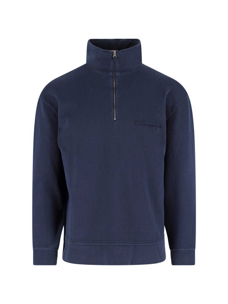 CP Company Blue High-Collar Half-Zip Cotton Sweatshirt Blauw
