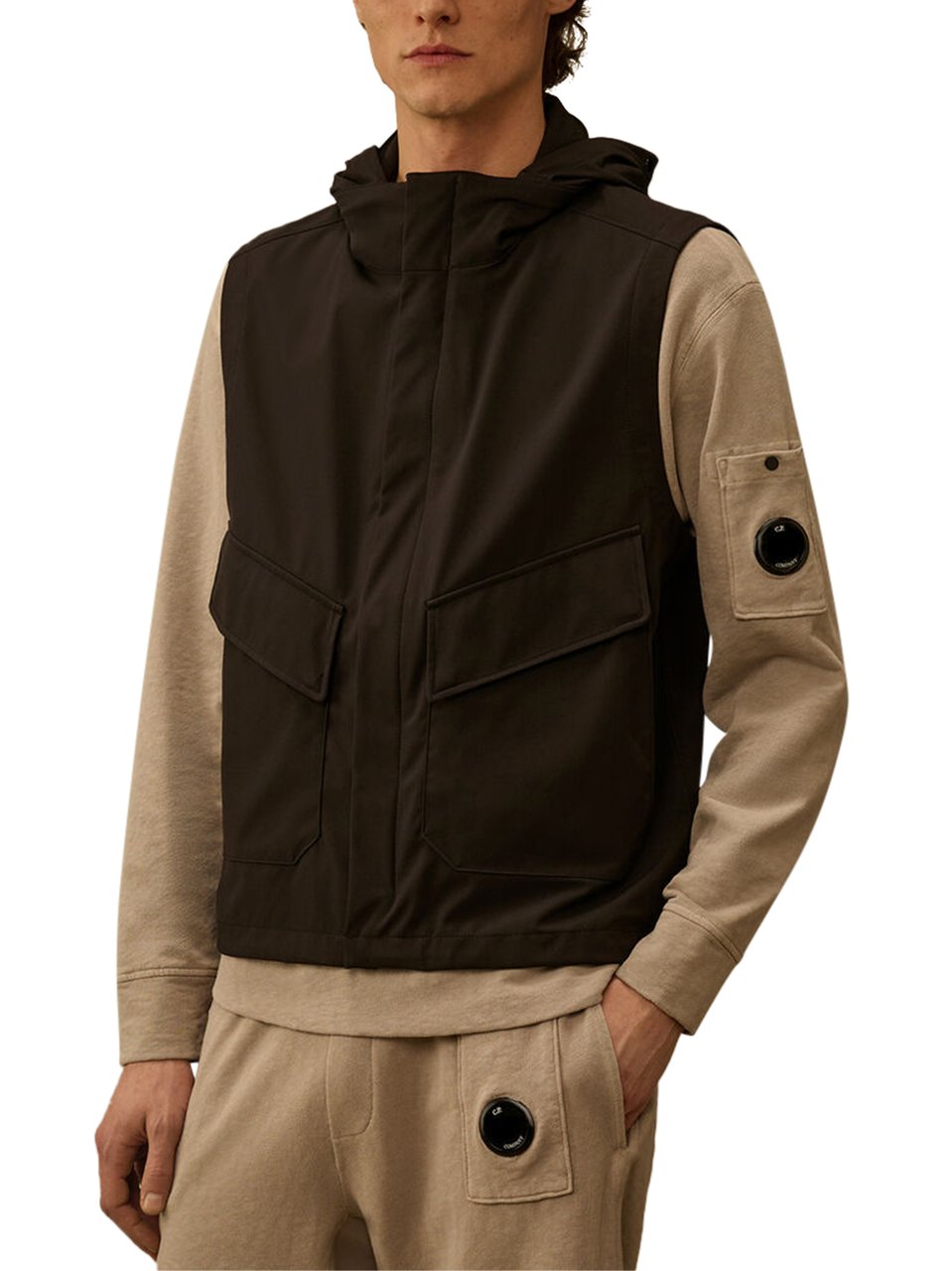 CP Company Goggle Gilet with High Collar and Matte Finish Zwart
