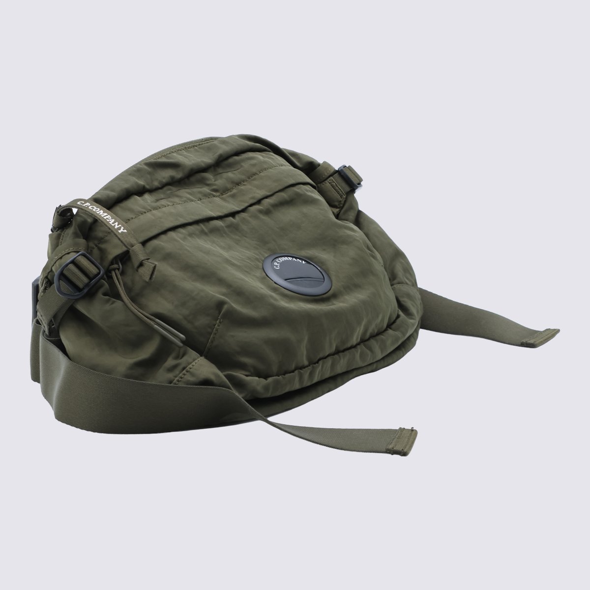 CP Company Rounded Rectangular Olive Green Bag with Circular Logo Grijs