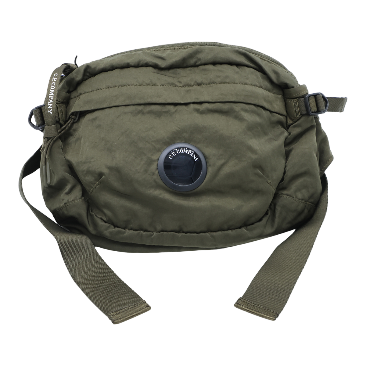 CP Company Rounded Rectangular Olive Green Bag with Circular Logo Grijs