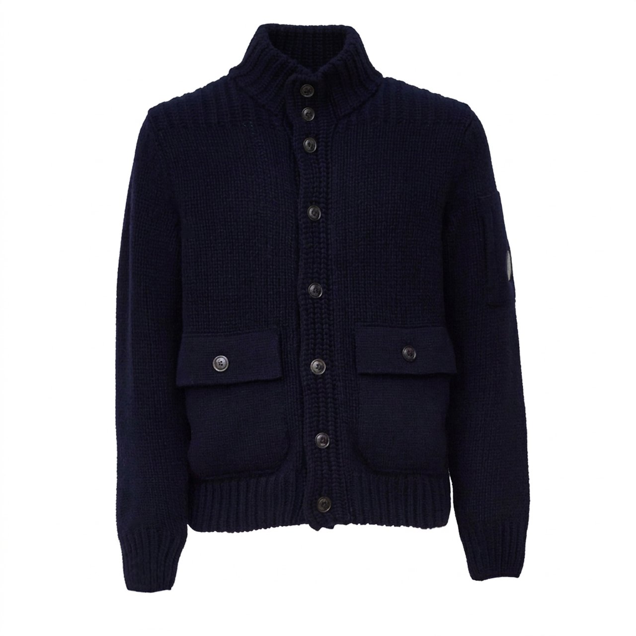 CP Company Button Lens Sweater With Ribbed Details And Flap Pockets Zwart