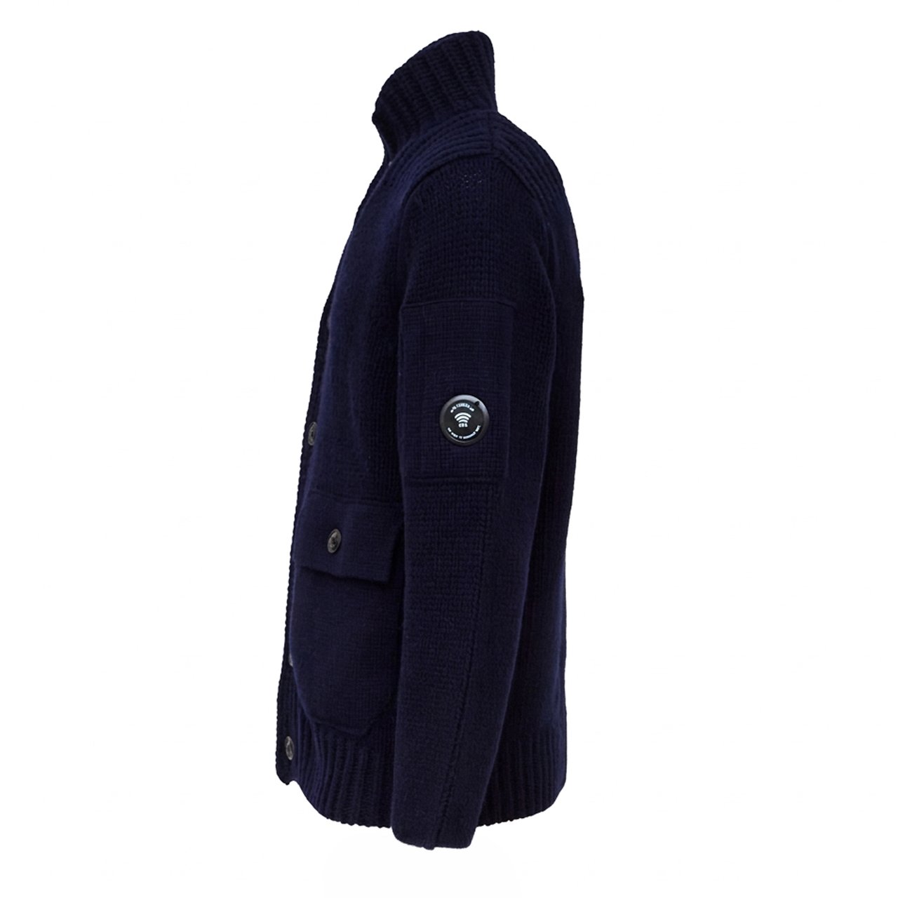 CP Company Button Lens Sweater With Ribbed Details And Flap Pockets Zwart
