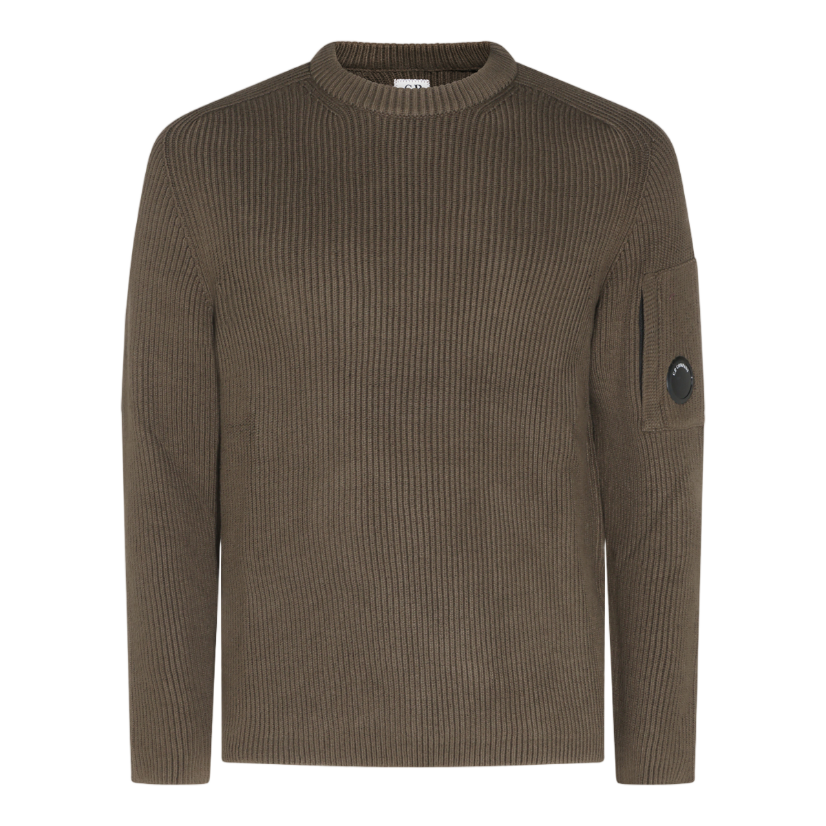 CP Company Ribbed Knit Sweater With Crew Neckline And Logo Detail Grijs