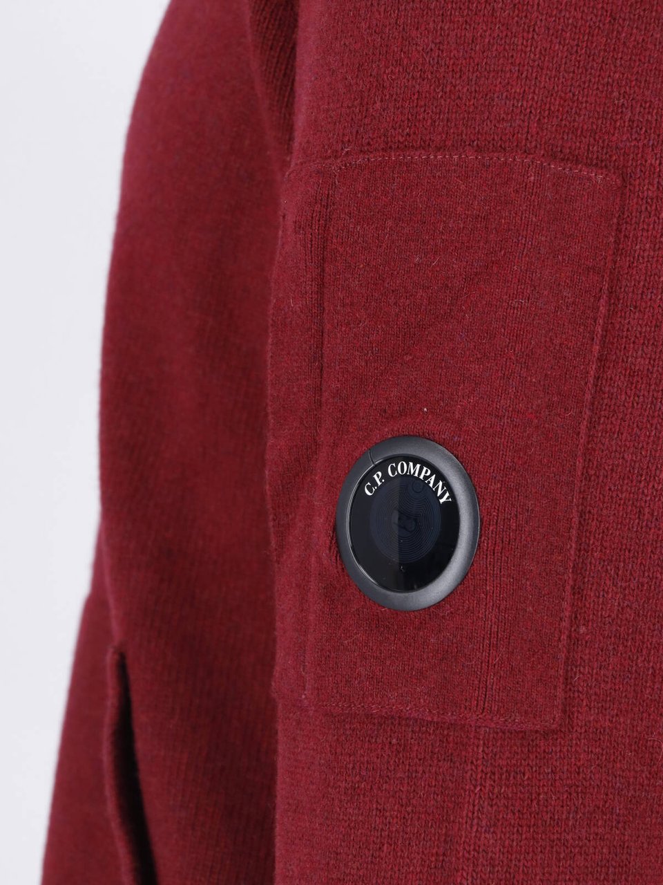 CP Company Burgundy Wool Blend Zip-Up Cardigan With Ribbed Collar Maroon