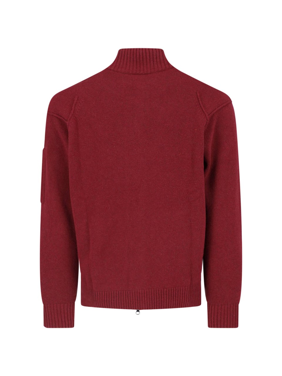 CP Company Burgundy Wool Blend Zip-Up Cardigan With Ribbed Collar Maroon