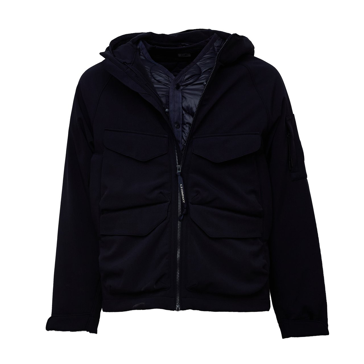 CP Company Padded Hooded Jacket with Visor and Detachable Cuffs Zwart
