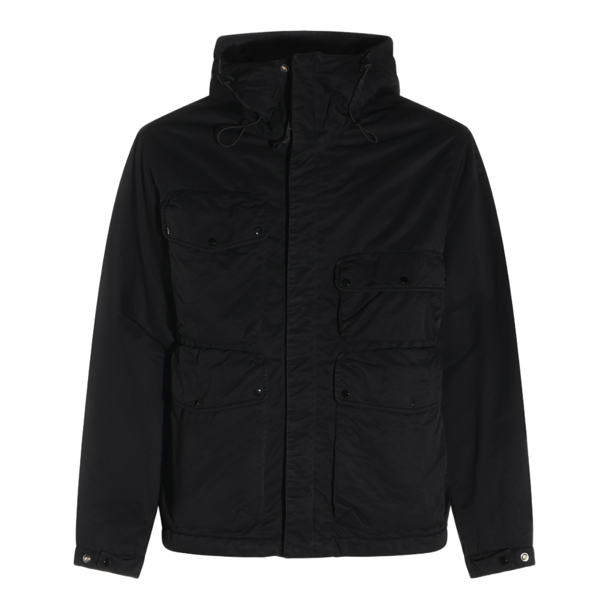 CP Company Solid Black High Collar Jacket With Concealed Zip Closure Zwart