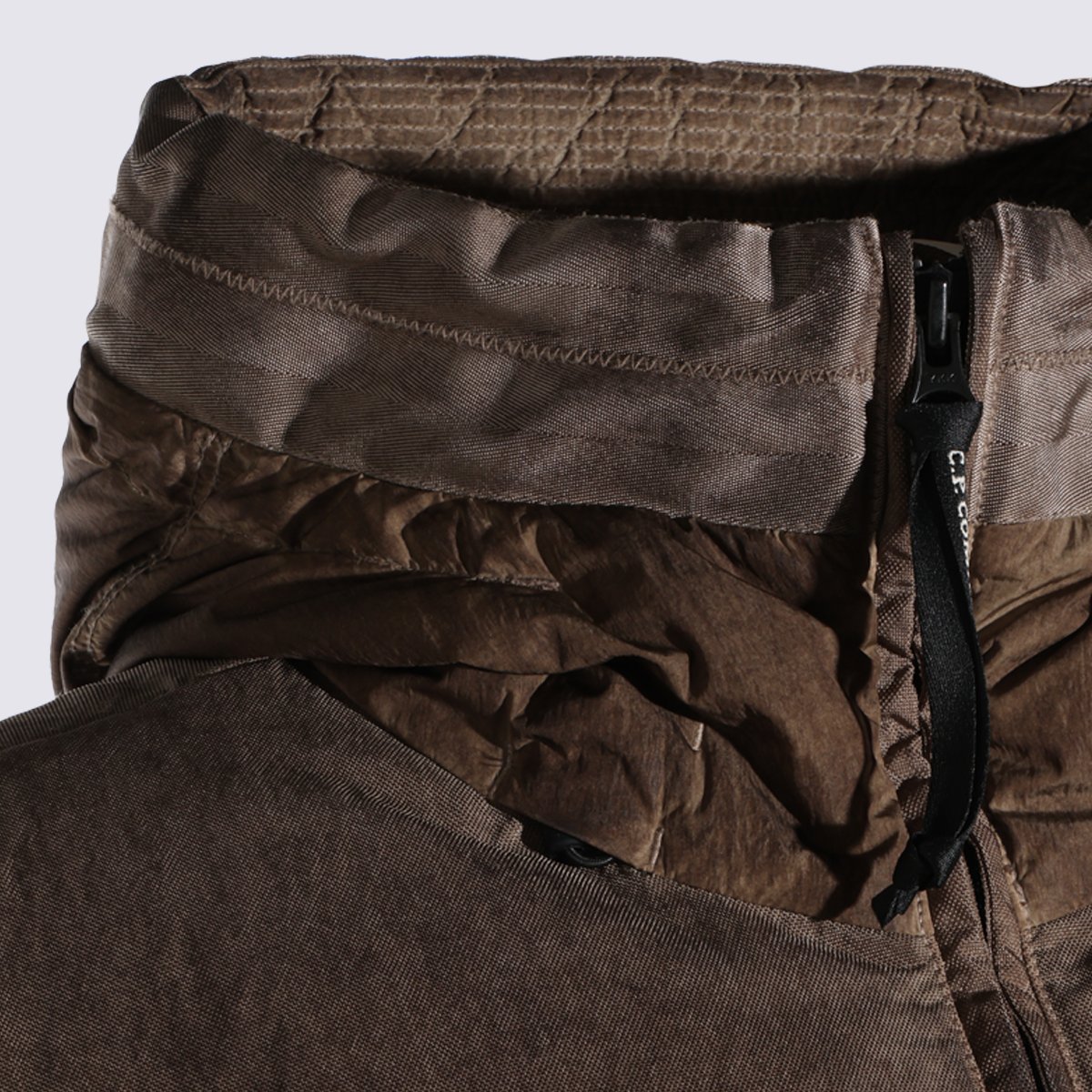CP Company Padded Quilted Coat With High Collar And Contrasting Trimming Bruin