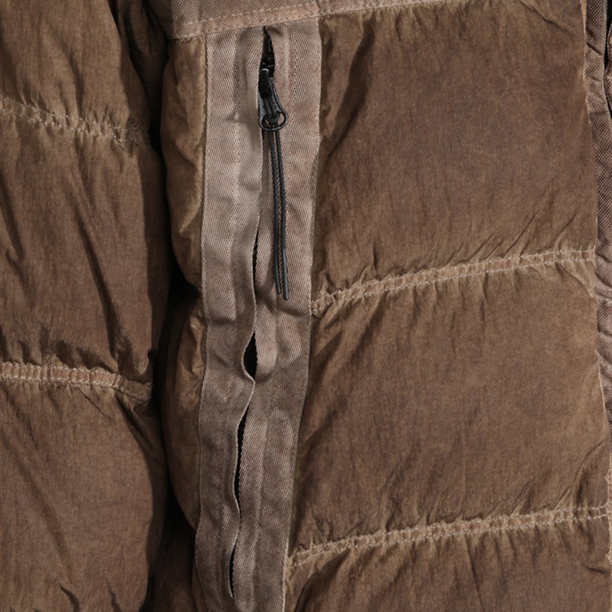 CP Company Padded Quilted Coat With High Collar And Contrasting Trimming Bruin