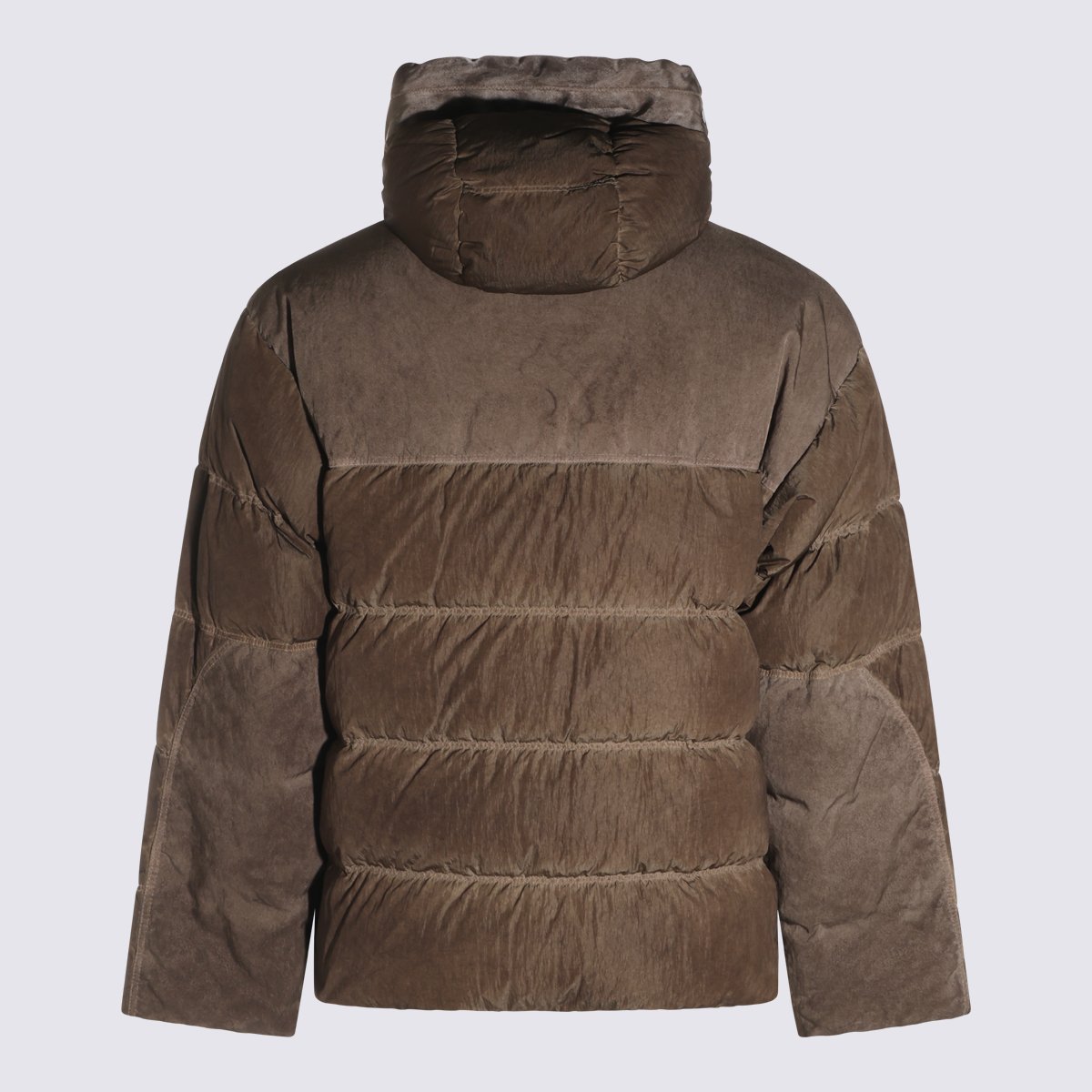 CP Company Padded Quilted Coat With High Collar And Contrasting Trimming Bruin