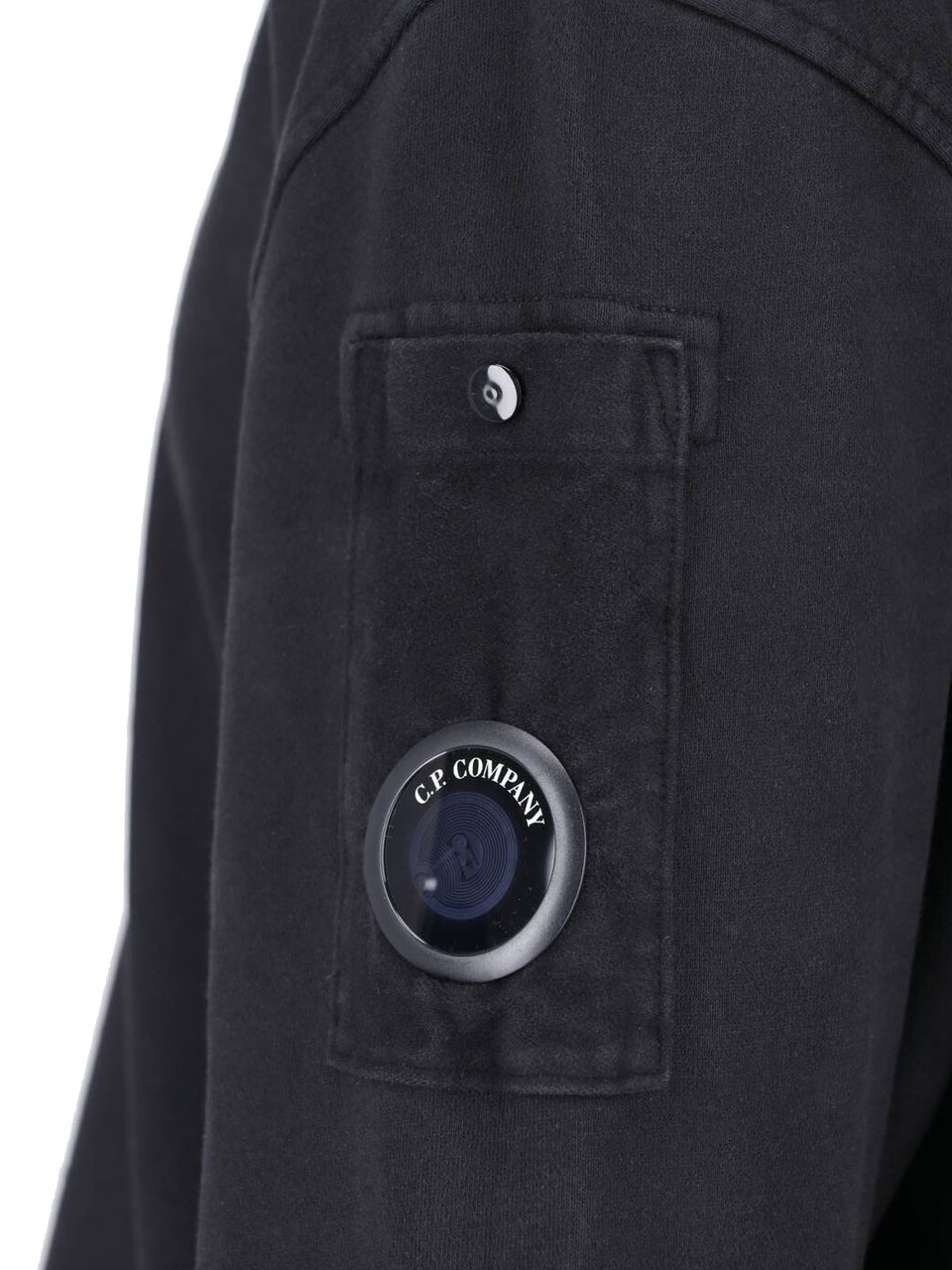 CP Company Black Cotton Logo Zip-Through Knit Zwart