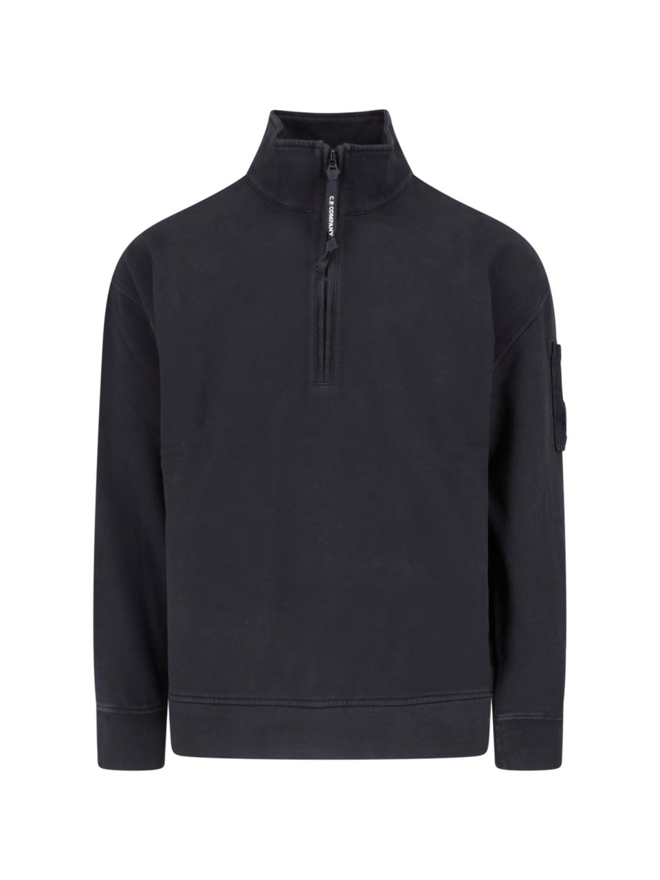 CP Company Black Cotton Logo Zip-Through Knit Zwart
