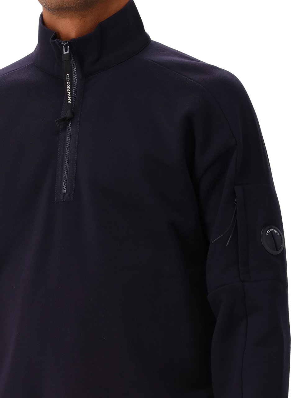 CP Company C.P. Company Half Zip Sweater Blauw Diagonal Raised Fleece Blauw