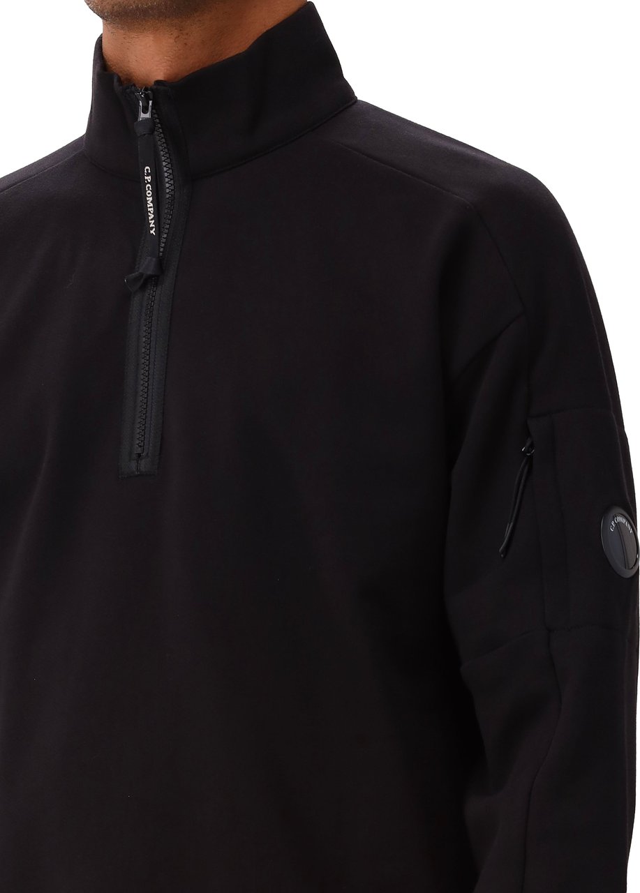 CP Company C.P. Company Half Zip Sweater Zwart Diagonal Raised Fleece Zwart