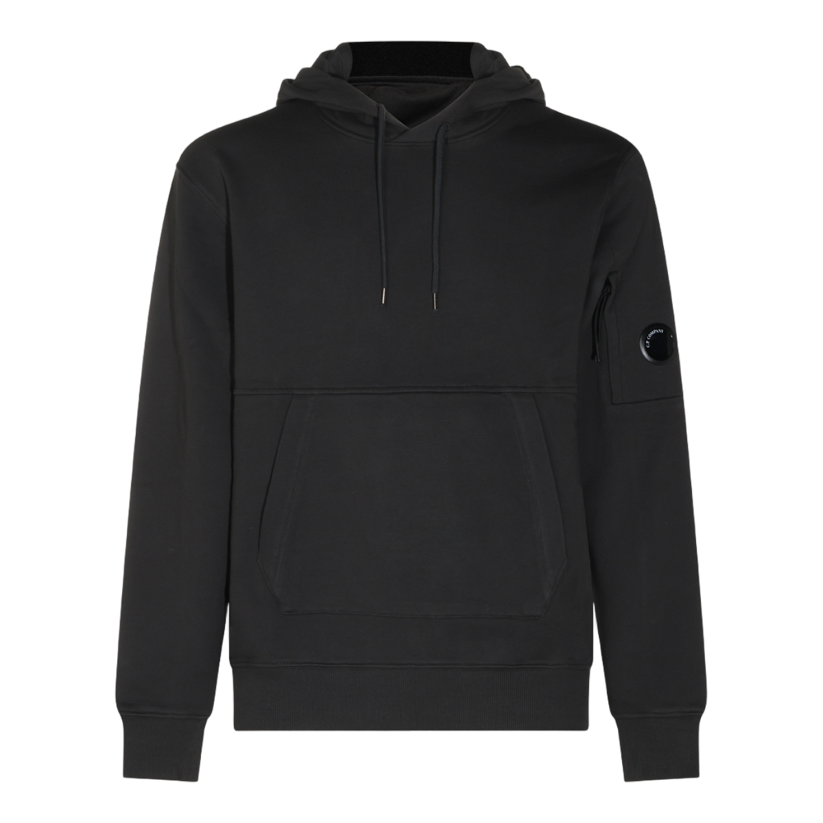 CP Company Black Hooded Sweater With Distinctive Logo Patch Zwart