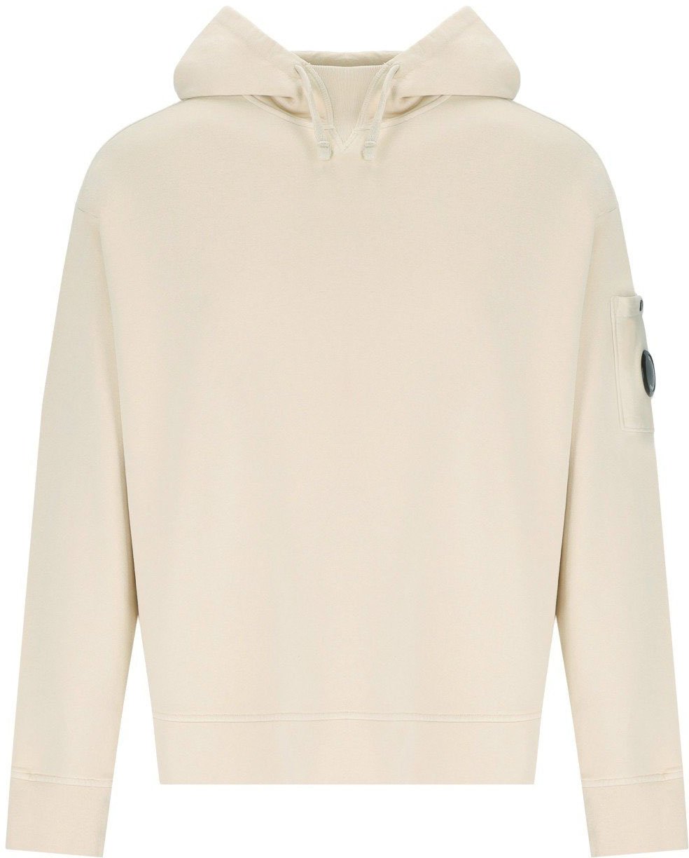 CP Company C.P. COMPANY DIAGONAL FLEECE BOXY CREAM HOODIE Wit