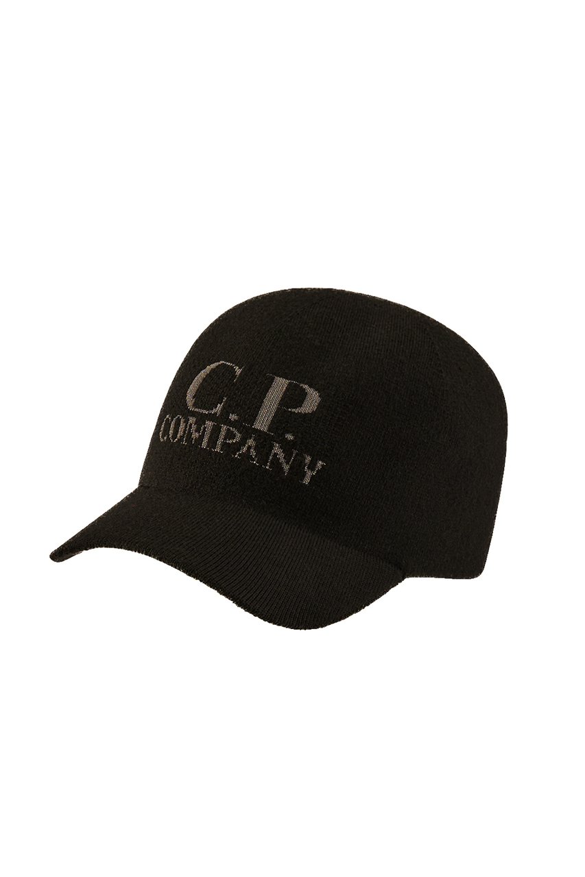 CP Company Merino Wool Baseball Cap with Front Logo Zwart