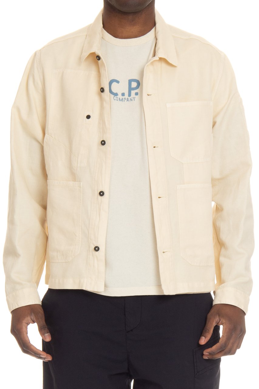 CP Company Casual Cotton-Linen Overshirt with Button Closure Neutraal