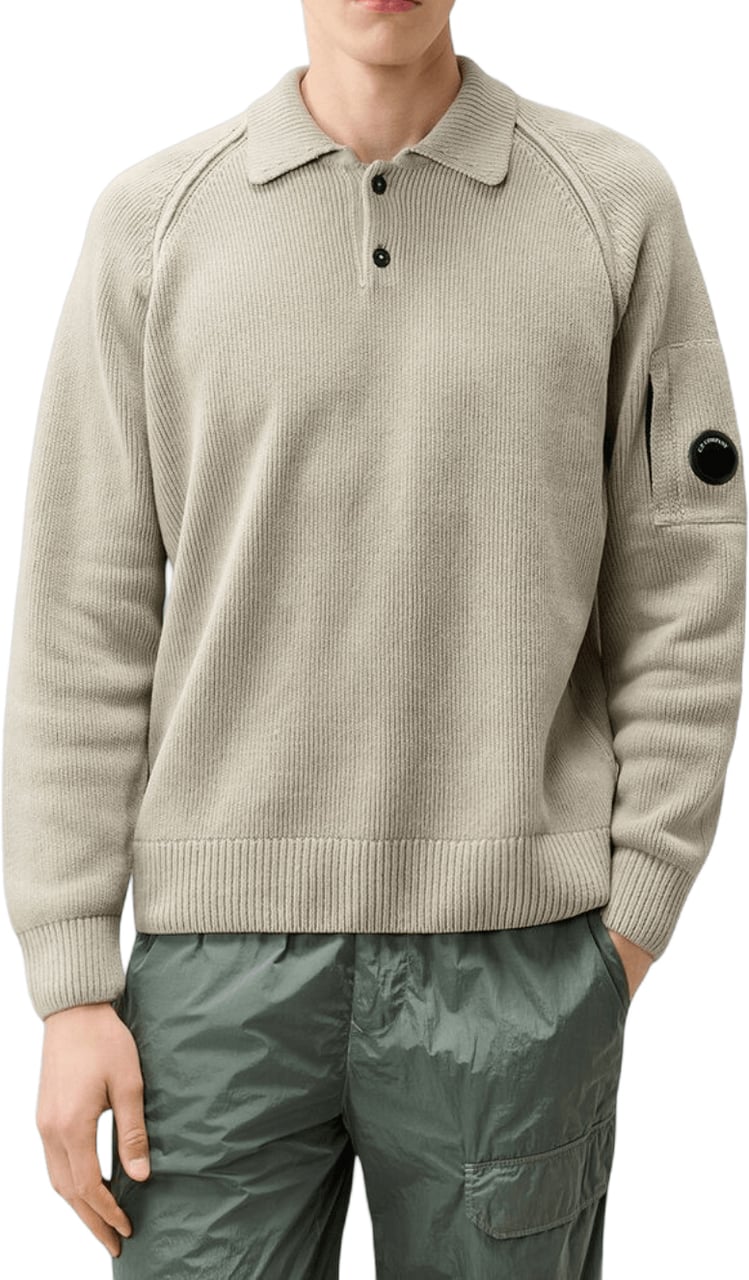 CP Company CHENILLE COTTON LENS POLO SHIRT Taupe